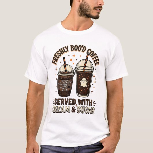 Verse Koffie Halloween Geest Beker T-shirt (Voorkant)