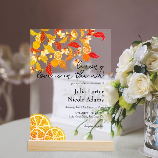 Verse Lemony Liefde Citrus Foliage Bruiloft Acryl Uitnodigingen