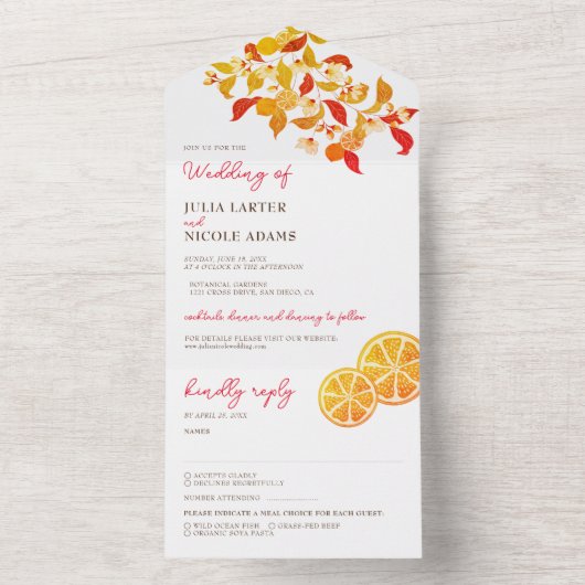 Verse Lemony Liefde Citrus Foliage Bruiloft All In One Uitnodiging (Binnen)