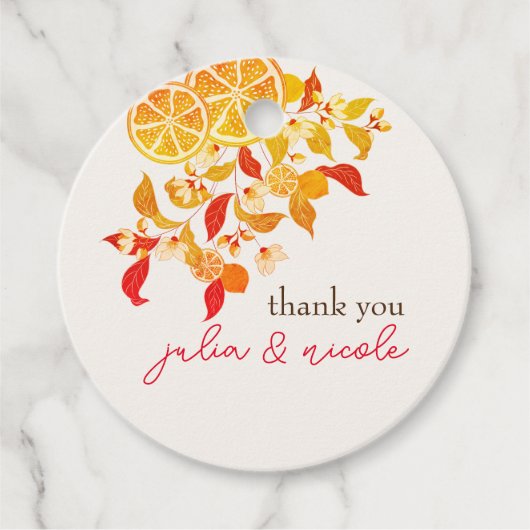 Verse Lemony Liefde Citrus Foliage Bruiloft Bedankjes Labels (Voorkant)
