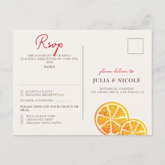 Verse Lemony Liefde Citrus Foliage Bruiloft Briefkaart (Achterkant)