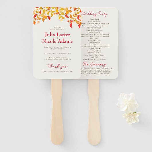 Verse Lemony Liefde Citrus Foliage Bruiloft Handwaaier (Voorkant en achterkant)