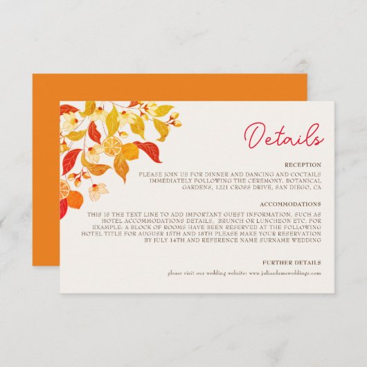 Verse Lemony Liefde Citrus Foliage Bruiloft Informatiekaartje (Voorkant / Achterkant)