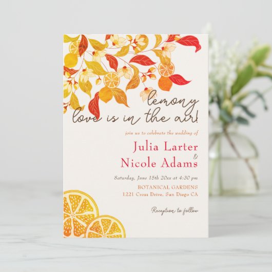 Verse Lemony Liefde Citrus Foliage Bruiloft Kaart (Staand voorkant)