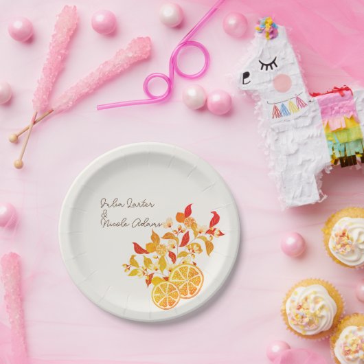 Verse Lemony Liefde Citrus Foliage Bruiloft Papieren Bordje (Feest)