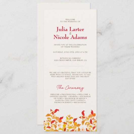 Verse Lemony Liefde Citrus Foliage Bruiloft Programmakaart (Voorkant / Achterkant)