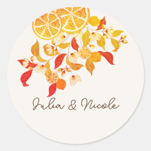 Verse Lemony Liefde Citrus Foliage Bruiloft Ronde Sticker