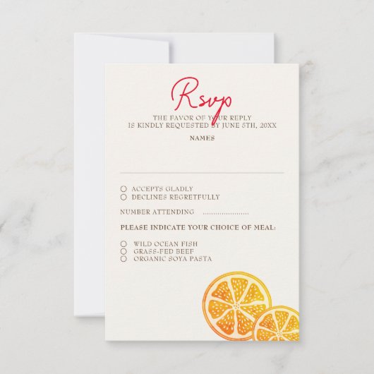 Verse Lemony Liefde Citrus Foliage Bruiloft RSVP Kaartje (Voorkant)
