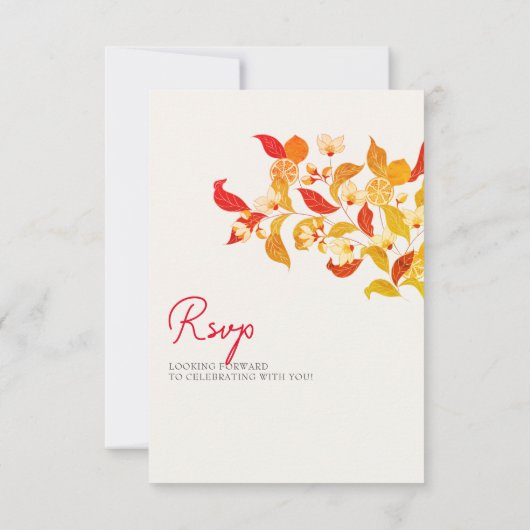 Verse Lemony Liefde Citrus Foliage Bruiloft RSVP Kaartje (Achterkant)