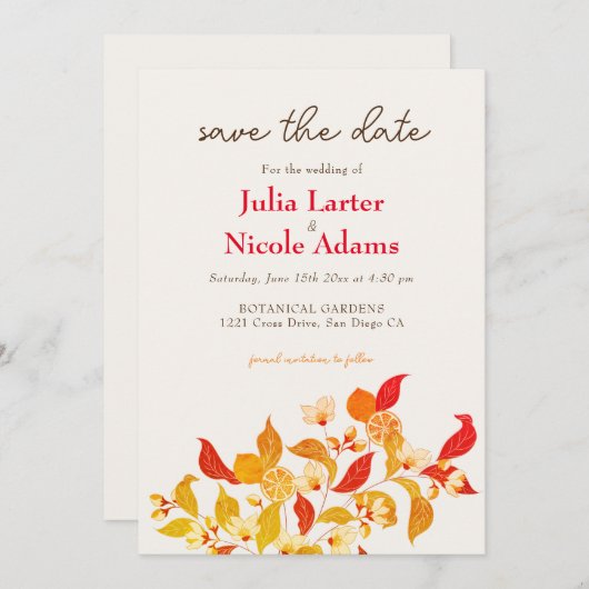 Verse Lemony Liefde Citrus Foliage Bruiloft Save The Date (Voorkant / Achterkant)
