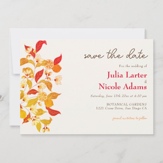 Verse Lemony Liefde Citrus Foliage Bruiloft Save The Date (Voorkant)