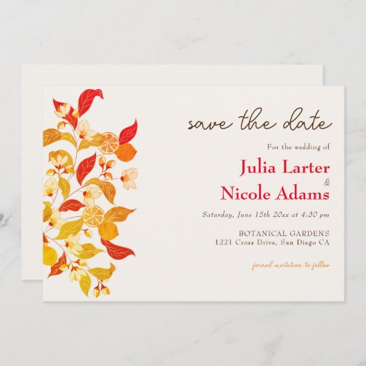 Verse Lemony Liefde Citrus Foliage Bruiloft Save The Date (Voorkant / Achterkant)