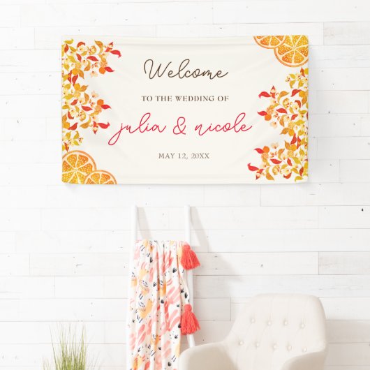 Verse Lemony Liefde Citrus Foliage Bruiloft Spandoek (Insitu)