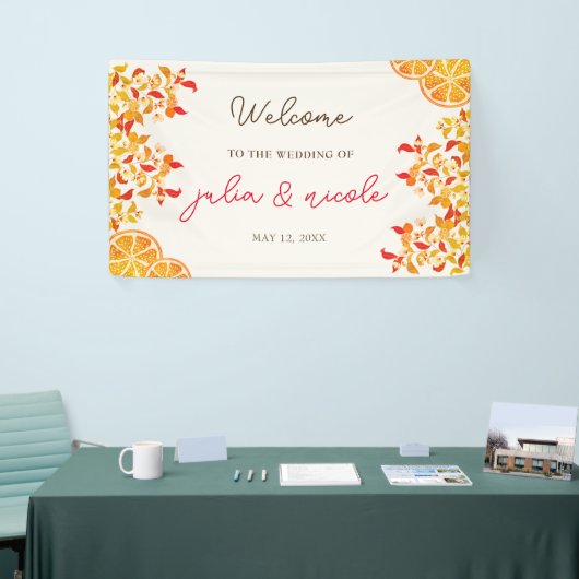 Verse Lemony Liefde Citrus Foliage Bruiloft Spandoek (Beurs)
