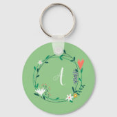 Verse lente bloemenslingers gepersonaliseerde init sleutelhanger (Voorkant)