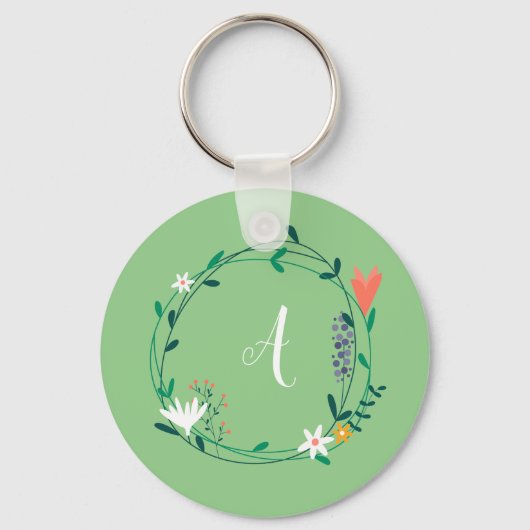 Verse lente bloemenslingers gepersonaliseerde init sleutelhanger (Voorkant)