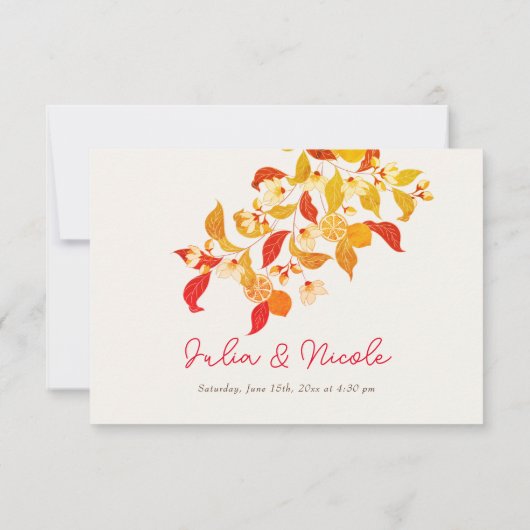 Verse Lente Liefde Citrus Loof Bruiloft  RSVP Kaartje (Achterkant)