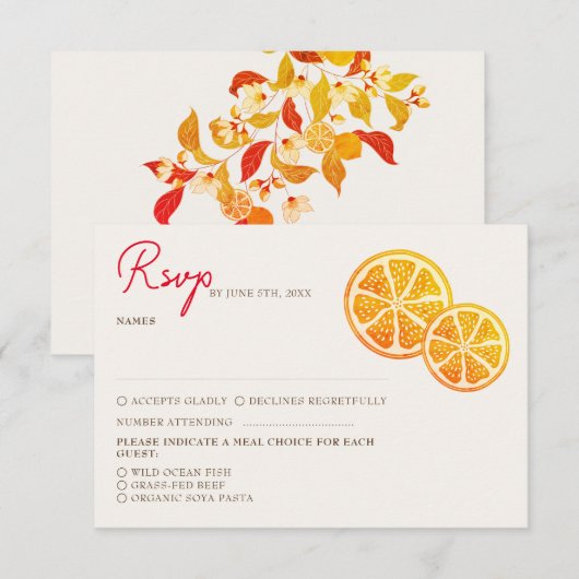 Verse Lente Liefde Citrus Loof Bruiloft  RSVP Kaartje (Voorkant / Achterkant)