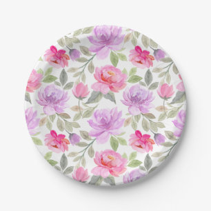 Verse Lente Vibe: Roze en Paarse Bloemendesign Papieren Bordje