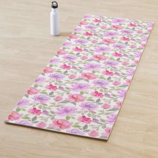 Verse Lente Vibe: Roze en Paarse Bloemendesign Yogamat (In situ)