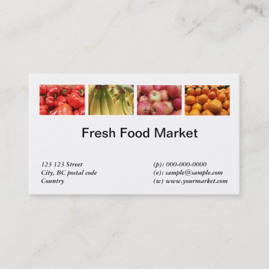 Verse levensmiddelen, vruchten, groentemarkt visitekaartje (Voorkant)