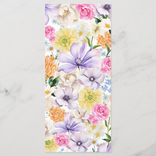 Verse Lila Lavendel Gele Bloemen Bruiloft Menu (Achterkant)