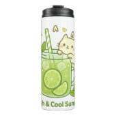 Verse Limoen Juice & Schattigee Cat Kawaii Design Thermosbeker (Voorkant)