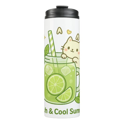 Verse Limoen Juice & Schattigee Cat Kawaii Design Thermosbeker (Voorkant)