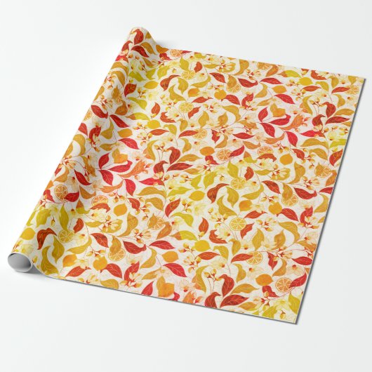 Verse Limoen Liefde Citrus Loof Bruiloft Cadeaupapier (Uitgerold)