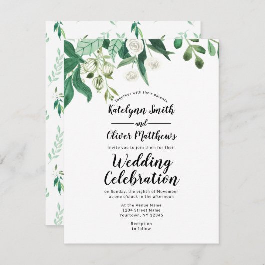 Verse loof Botanische Top Border Trendy Bruiloft Uitnodiging Briefkaart (Voorkant / Achterkant)