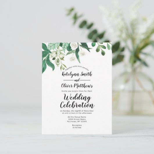 Verse loof Botanische Top Border Trendy Bruiloft Uitnodiging Briefkaart (Staand voorkant)