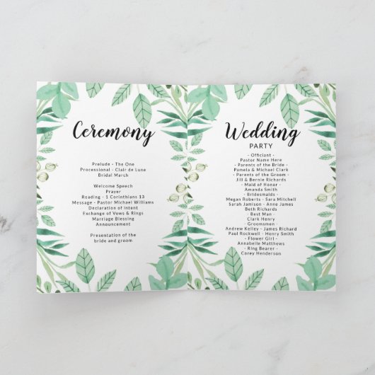 Verse loof botanische zeshoek bruiloft ceremonie programma (Binnen)