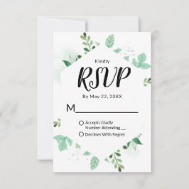 Verse loof botanische zeshoek ingelijst bruiloft RSVP kaartje