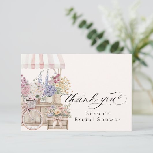 Verse Markt Bloemen Kar Bruiloftsborrel Bedankkaart (Staand voorkant)