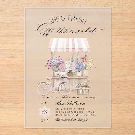 Verse Markt Bloemenkar Bruids douche Acryl Uitnodigingen (Voorkant)