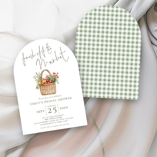 Verse Markt Kraaiende Gingham Boog Bruidsfeest Kaart