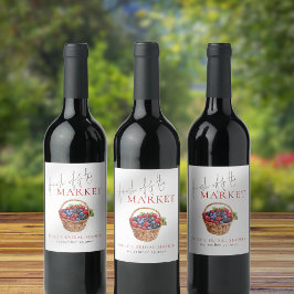 Verse Markt Waterverf Bessen Bruiloftsfeest Wijn Etiket