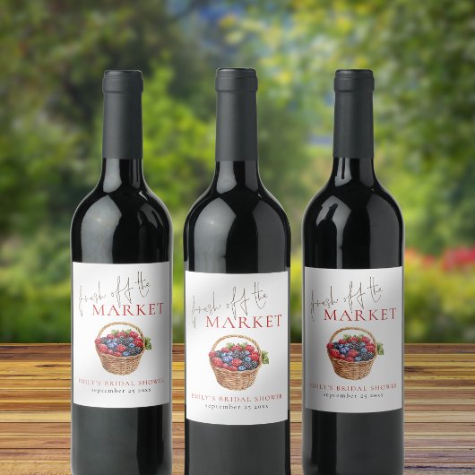 Verse Markt Waterverf Bessen Bruiloftsfeest Wijn Etiket