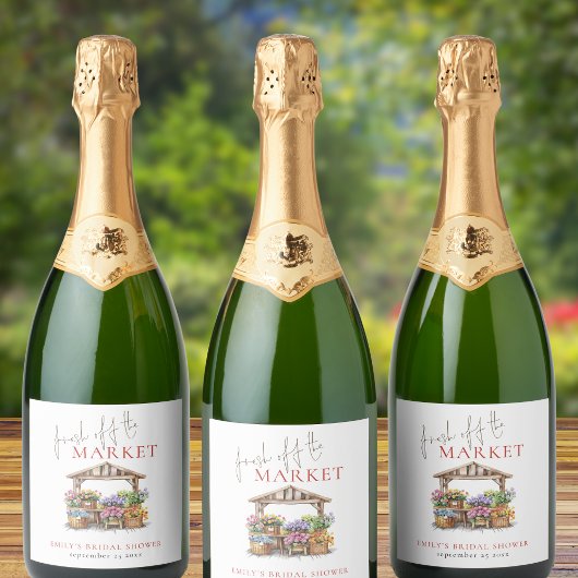 Verse Markt Waterverf Bloemen Bruidsfeest Sparkling Wijnetiket