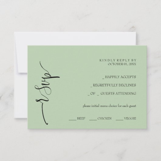 Verse moderne olijfgroen RSVP kaartje (Voorkant)