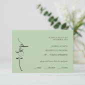 Verse moderne olijfgroen RSVP kaartje (Staand voorkant)