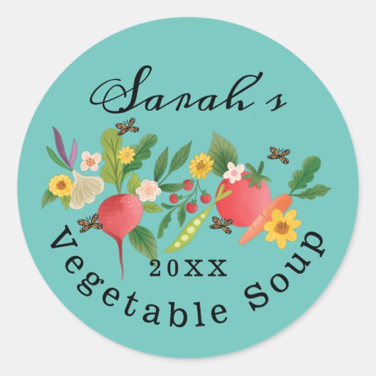 Verse moestuin medley & vlinders Blauwgroen Ronde Sticker (Voorkant)