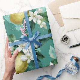 Verse Munt Groene Citroen Bloesem Waterverf Patroo Cadeaupapier
