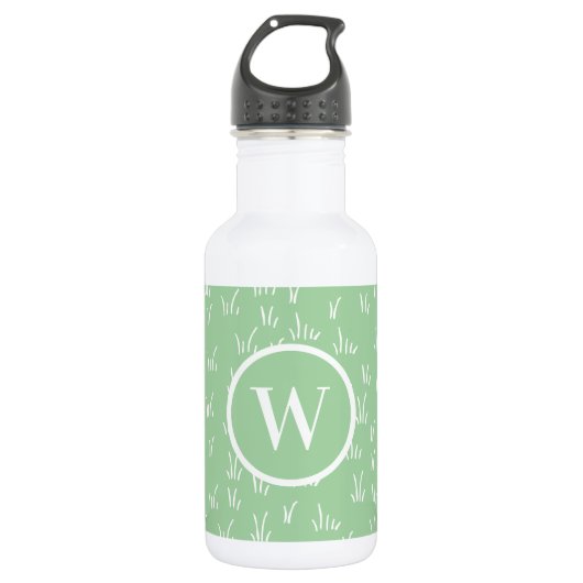 Verse Natuur | Groen grijs patroon en monogram Waterfles (Voorkant)