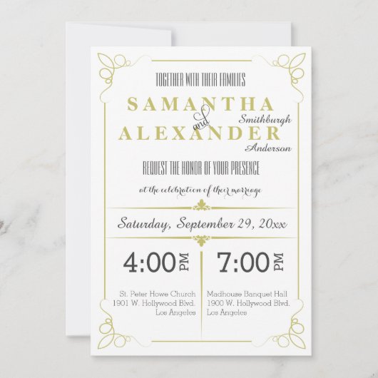 Verse Olijfgroene Art Deco bruiloft uitnodiging (Voorkant)