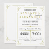 Verse Olijfgroene Art Deco bruiloft uitnodiging (Voorkant / Achterkant)