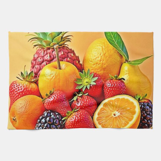 Verse Oogst: Levendig Ontwerp voor Fruit Oogst Theedoek (Horizontaal)