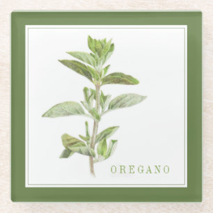 VERSE OREGANO Glas Drank Coaster (+tekst) Groen Glazen Onderzetter