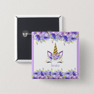 Verse Paarse Eenhoorn Verjaardagsdecoraties Vierkante Button 5,1 Cm