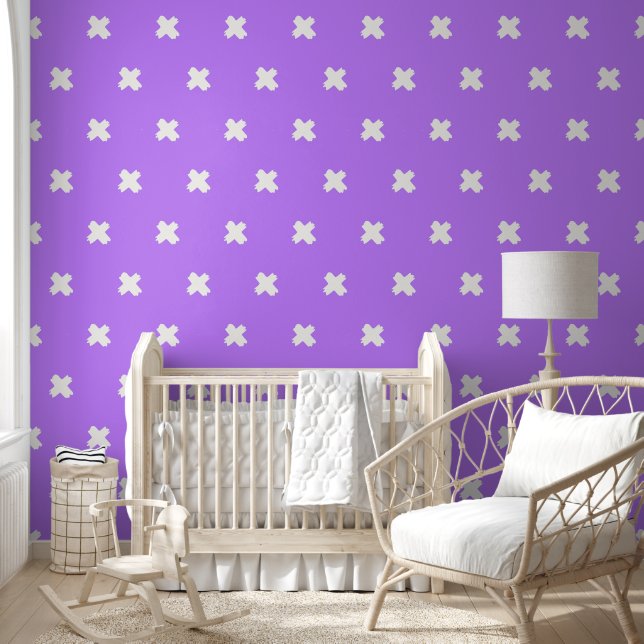 Verse Paarse-witte kruispatroon behang (Kinderen)
